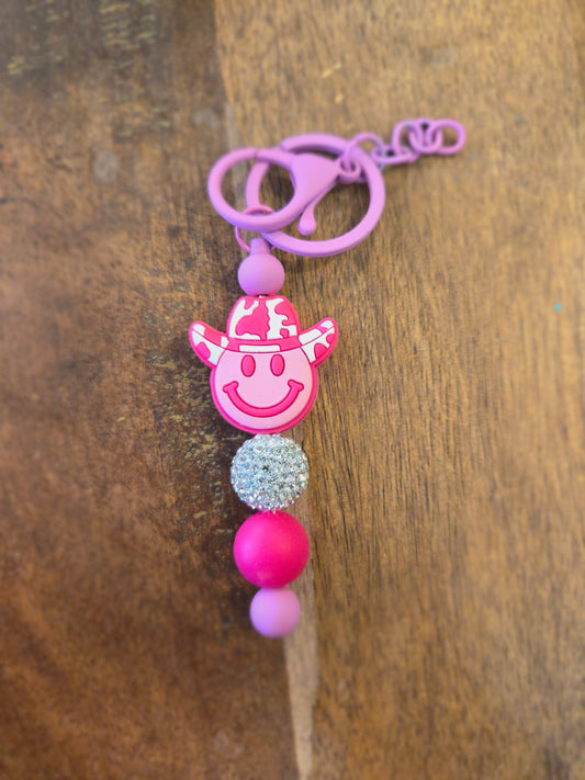 PINK SMILEY KEY CHAIN